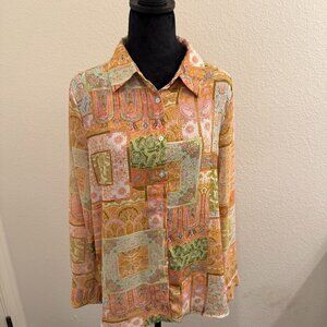 Rose & Olive Patchwork Paisley Button-Down Blouse Size L